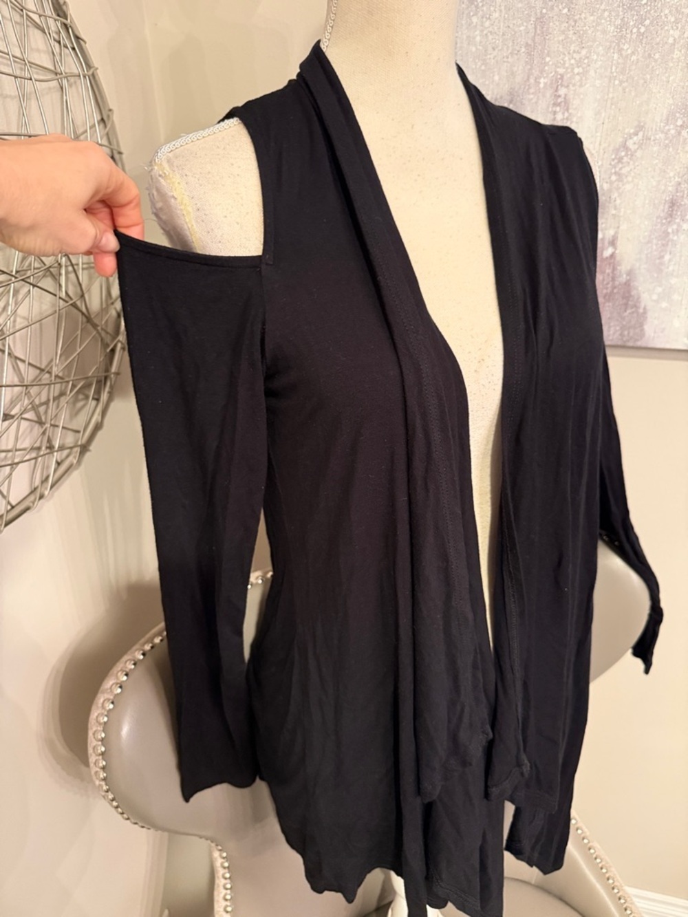 Karen Kane Black Open Front Cold Shoulder Long Sleeve Draped Cardigan LARGE